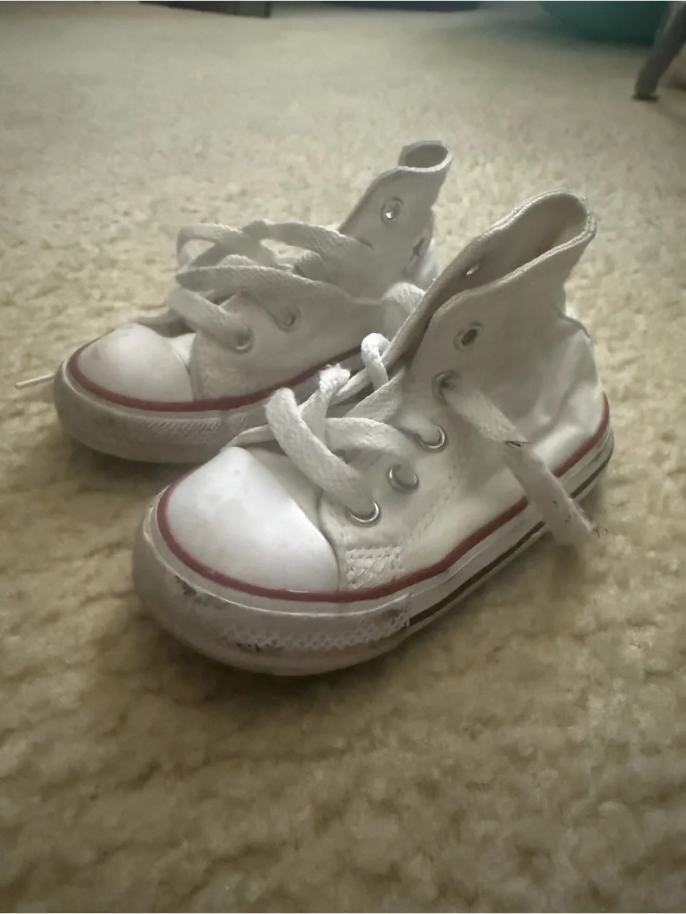 Converse Toddler White High-Top Sneakers with Red Stripe (box included)